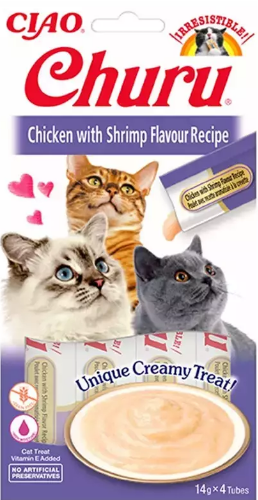 CIAO Churu Cream Tavuklu ve Karidesli Sıvı Kedi Ödül Maması 14gr (4'lü)