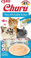 CIAO Churu Cream Ton Balıklı ve Deniz Taraklı Sıvı Kedi Ödül Maması 14gr (4'lü)