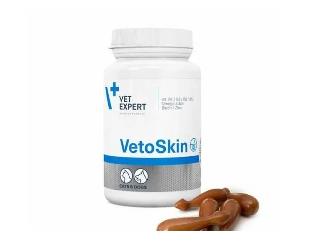 Vet Expert VetoSkin Kedi Köpek Deri Tüy Destek Vitamini 90 Kapsül VETERİNER HEKİM TAVSİYESİ İLE KULLANILMALIDIR.