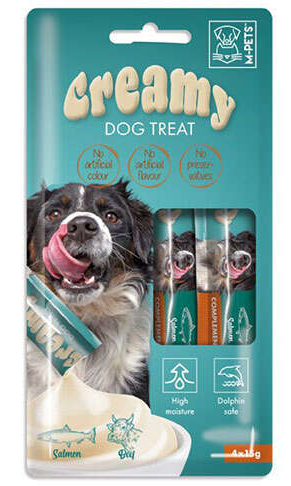 M-Pets Creamy Somonlu Sığır Etli Ek Besin ve Köpek Ödülü 4x15 Gr
