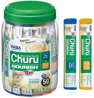 Inaba Churu Nourish Tavuklu ve Tuna Balıklı Kedi Sıvı Ödül  Maması 14 Gr x 50 Adet Özel Kavanozda