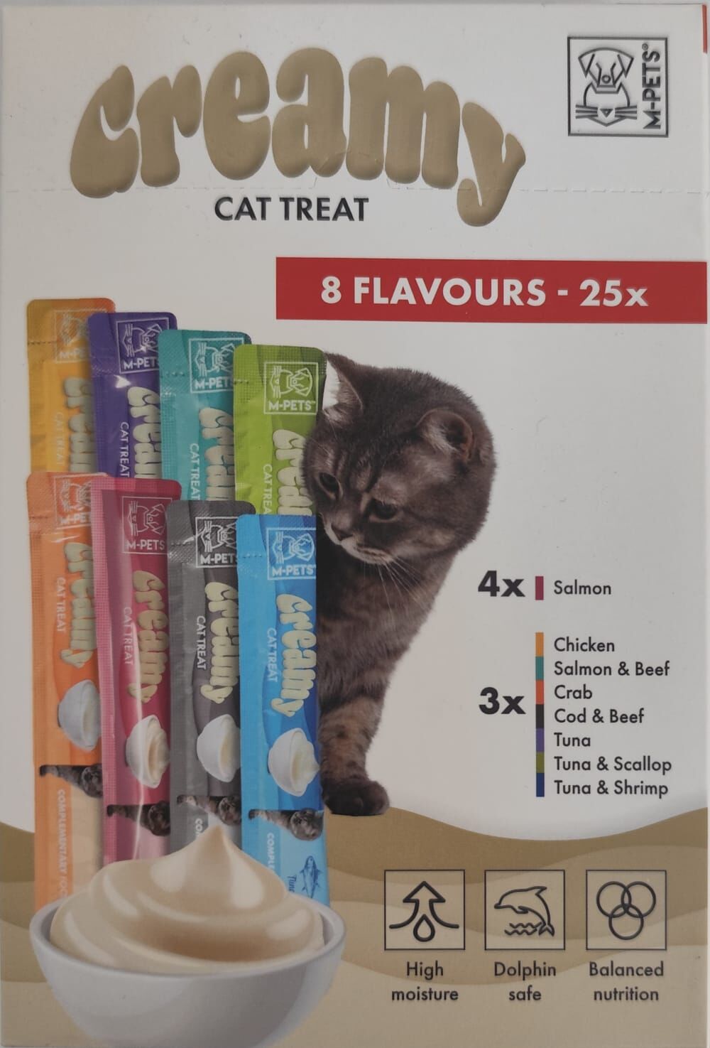 M-Pets Krema Kedi Ödül Maması Karışık Çeşitlerde 14gr x 25 Adet Ekonomik Paket