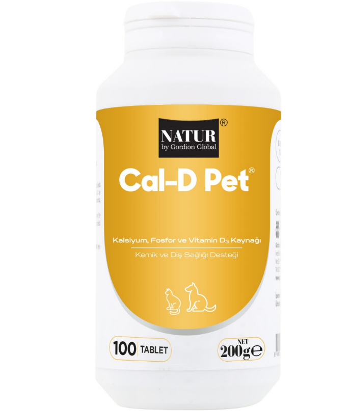 Natur Cal-D Pet Kedi ve Köpek Kalsiyum, Fosfor ve Vitamin D3 100 Tablet SKT:26/09/2027