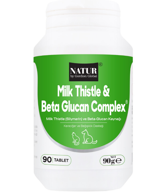 Natur Milk Thistle Kedi Köpek  (Silymarin) ve Beta Glucan Complex Karaciğer Desteği  Yenilebilir 90 Tablet SKT:01/11/2026