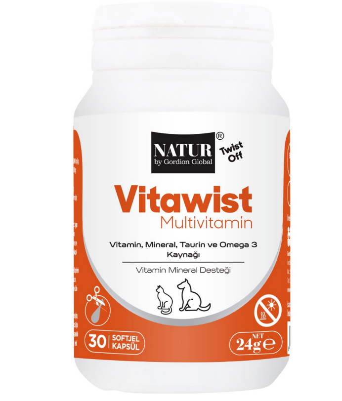 Natur Vitawist Kedi Köpek Multivitamin , Mineral, Taurin ve Omega 3  Soft Jel Kapsül 30 Adet SKT:30/04/2027
