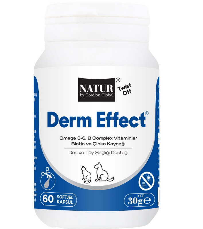 Natur Derm Effect Kedi Köpek Deri ve Tüy Sağlığı Destek Soft Jel Kapsul 60 Adet SKT:12/11/2027
