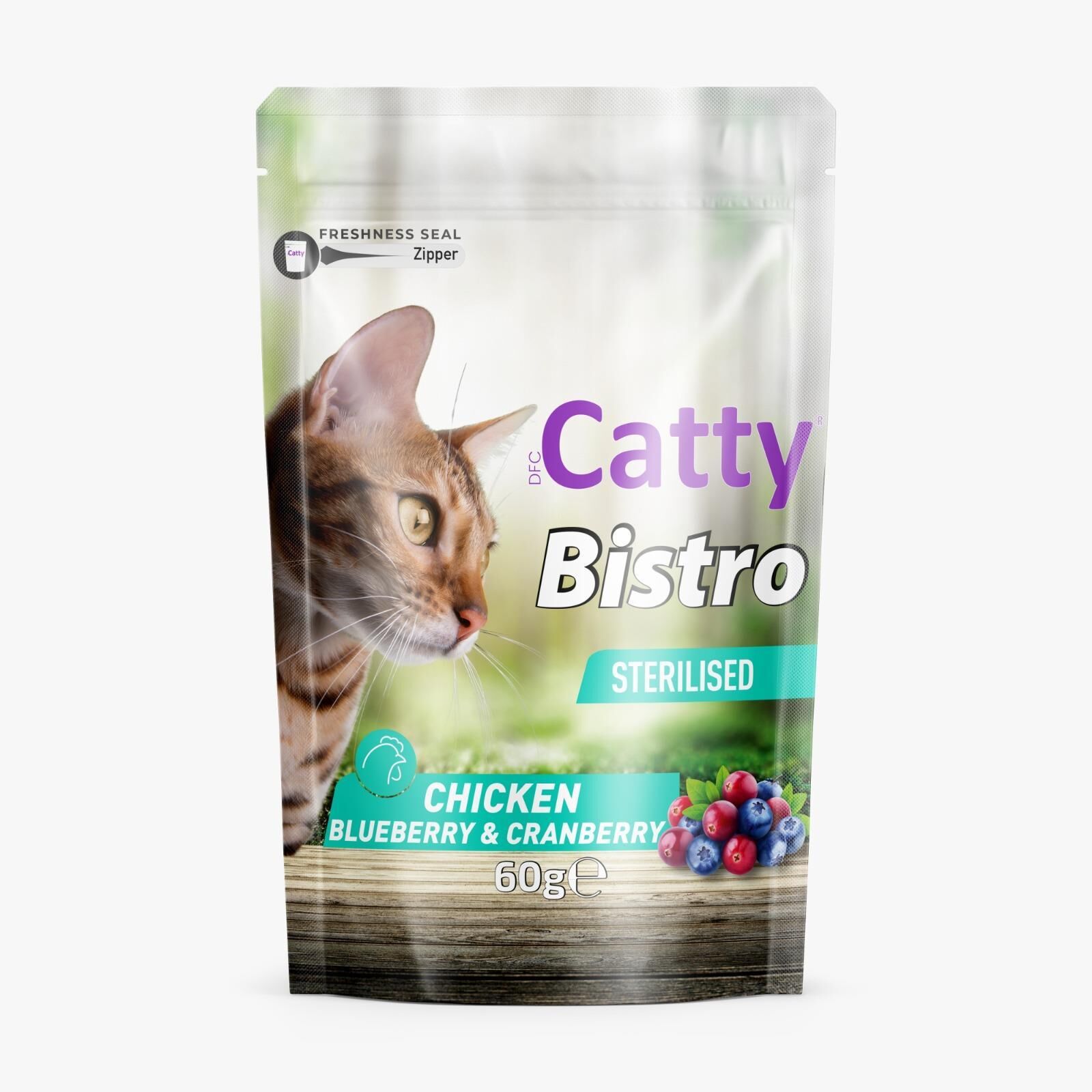 CATTY BİSTRO KISIRLAŞTIRILMIŞ TAVUKLU_YABAN MERSİNLİ_KIZILCIKLI 60G (STERILISED)