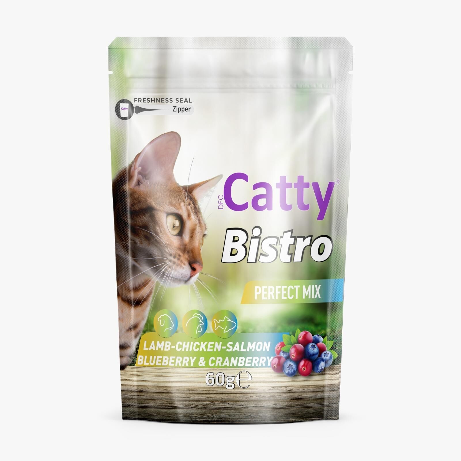 CATTY BİSTRO MÜKEMMEL KARIŞIM KUZULU_TAVUKLU_SOMONLU_YABAN MERSİNLİ_KIZILCIKLI 60G (PERFECT MİX)