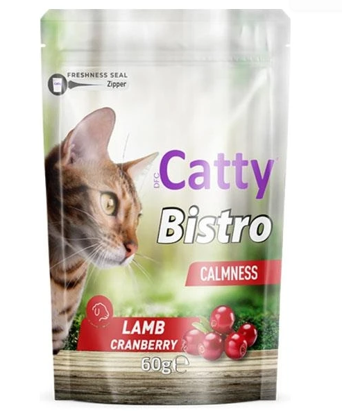 Catty Bistro Sakinleşme Etkili Kuzulu ve Kızılcıklı Kedi Ödül Maması 60 gr