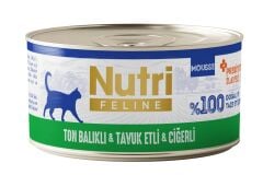Nutri Feline Ton Balıklı, Tavuk Etli ve Ördekli Tahılsız Yetişkin Kedi Maması 70gr X 24 Adet
