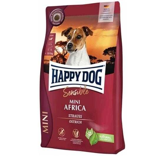 Happy Dog Mini Africa Deve Kuşu Etli ve Patatesli Küçük Irk Yetişkin Köpek Maması 4 kg