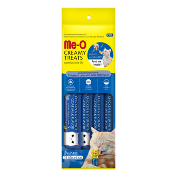 Me-O Creamy Tavuk & Ciğer & Keçi Sütlü Yetişkin Kedi Ödülü 4 x 15 G